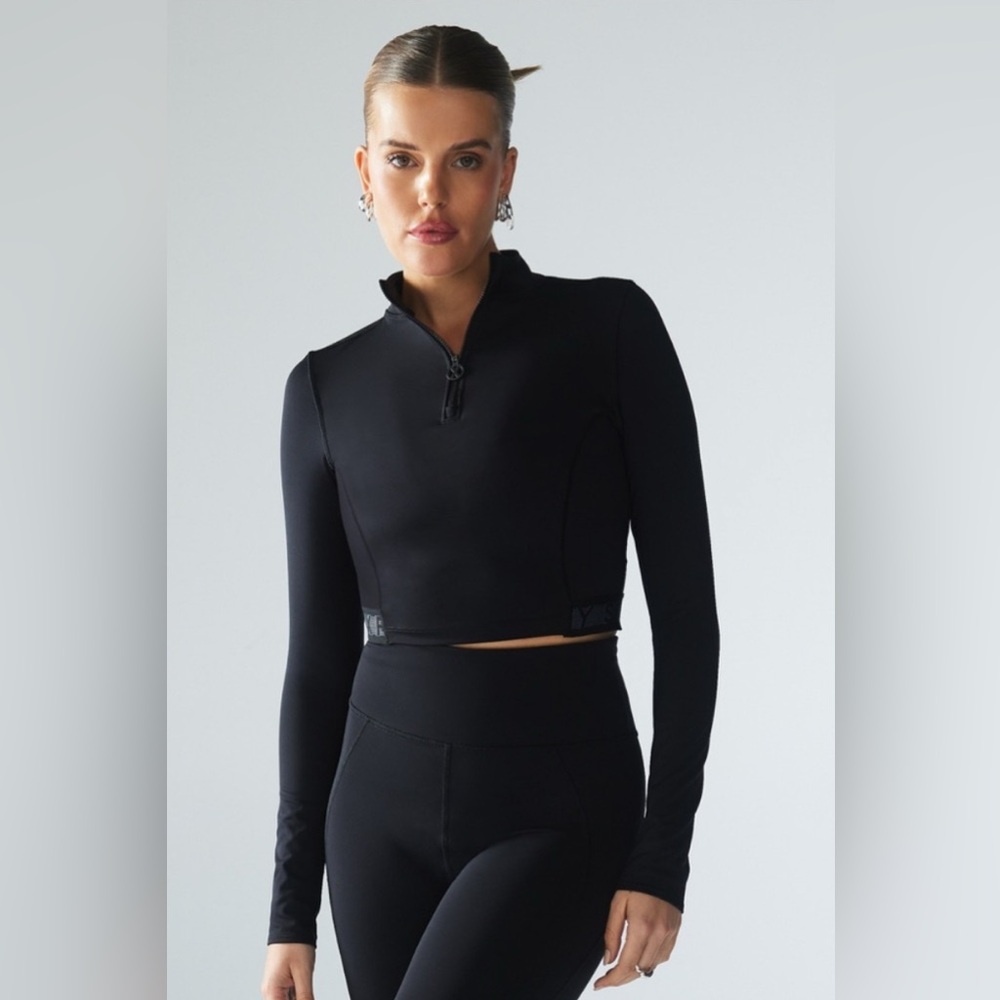 Savage X Fenty Main Player Half Zip Crop Top Mesh Black Small (NO SIZE TAG)
